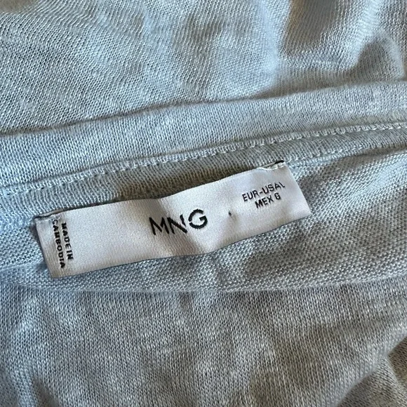 Mango MNG V-Neck Linen T-Shirt sky blue size large - Picture 4 of 9